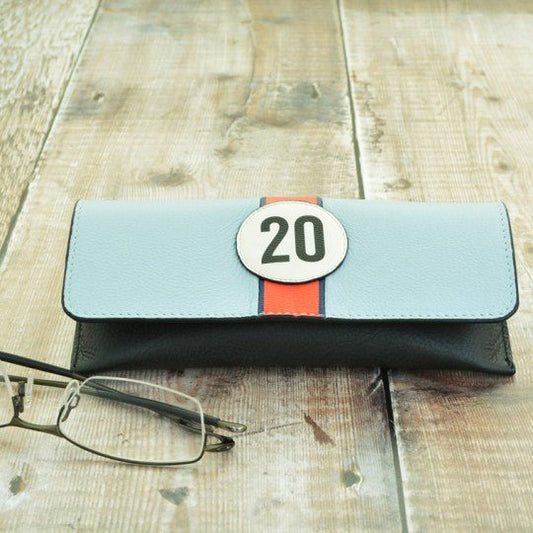 No 20 Blue Gulf Racing Stripe Glasses Case - Vroom Classics