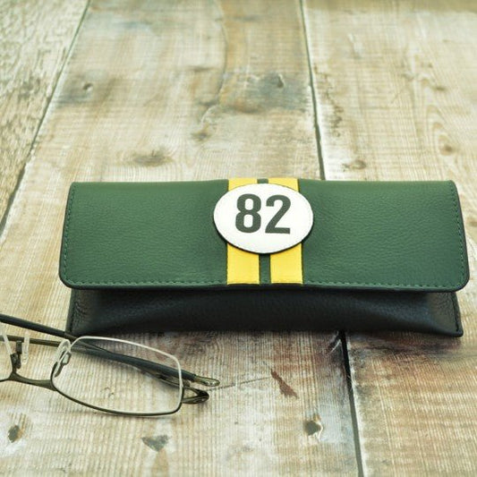 No 82 Green Lotus Racing Stripe Glasses Case - Vroom Classics