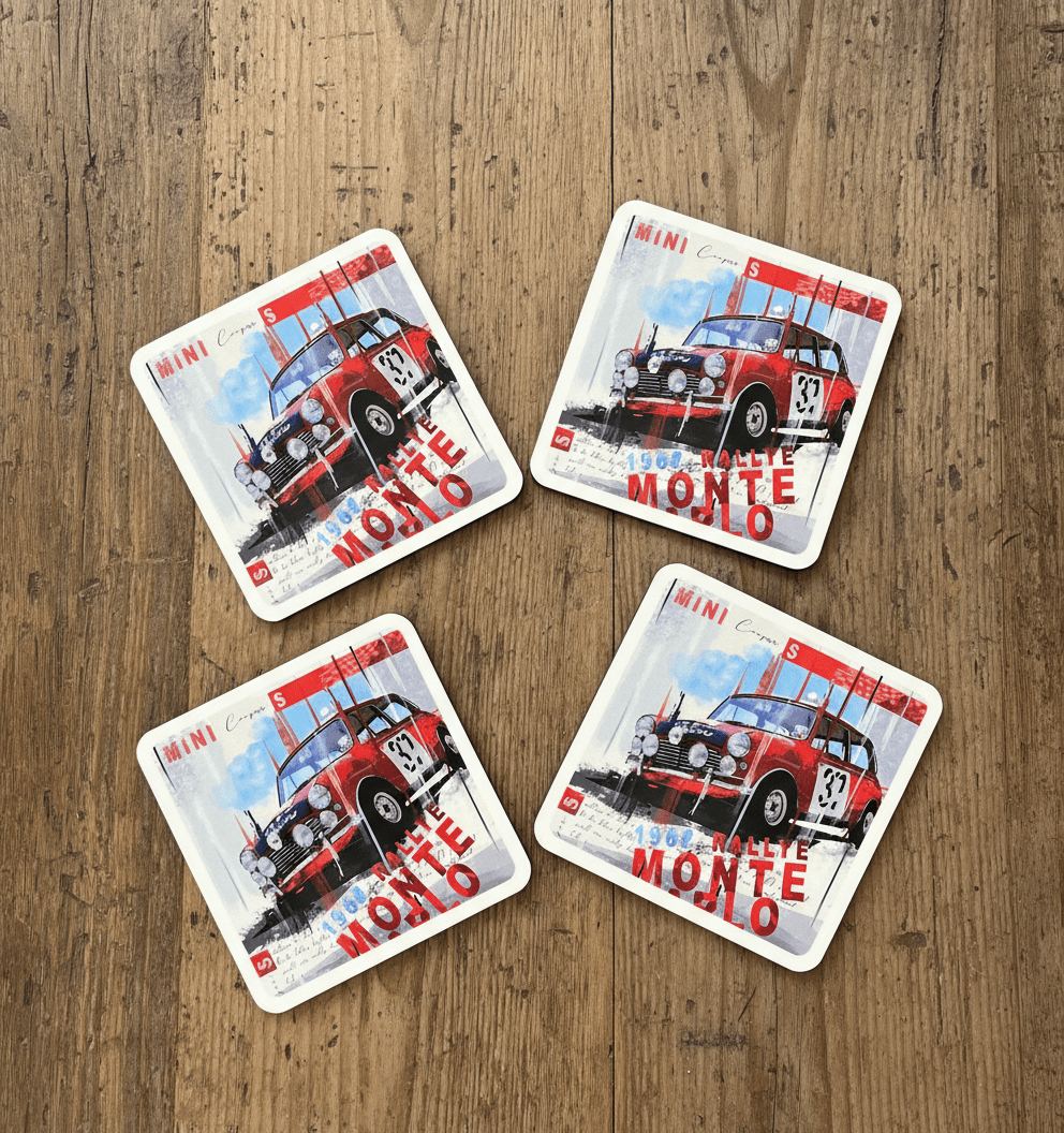 Paddy Hopkirk’s Goliath - Slaying Mini Pop Art Coasters - Vroom Classics
