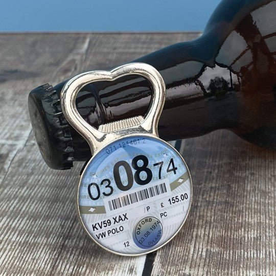 Personalised Tax Disc Bottle Opener - Vroom Classics