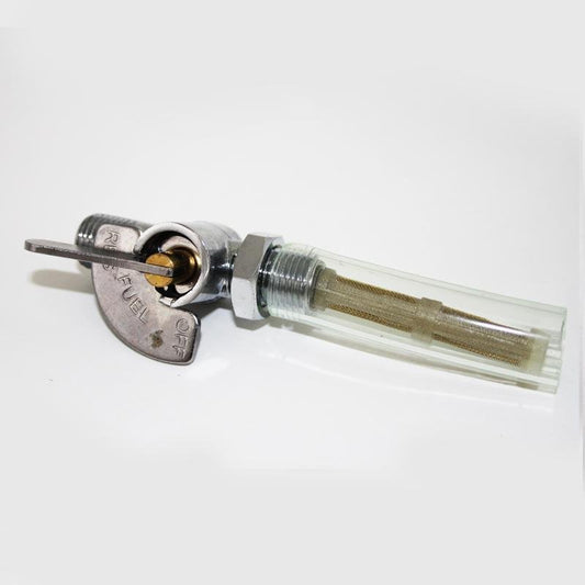 Petrol Tap Universal Chrome Flat lever On Off 1/4'' x 1/4'' OEM 60-4511 - Vroom Classics