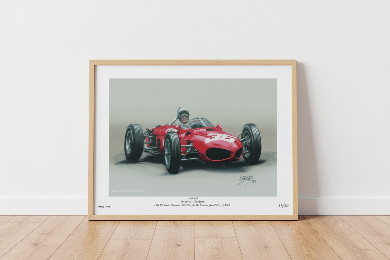Phil Hill and the Ferrari Sharknose, Champions Riding High - Limited Edition Giclee Print - Vroom Classics