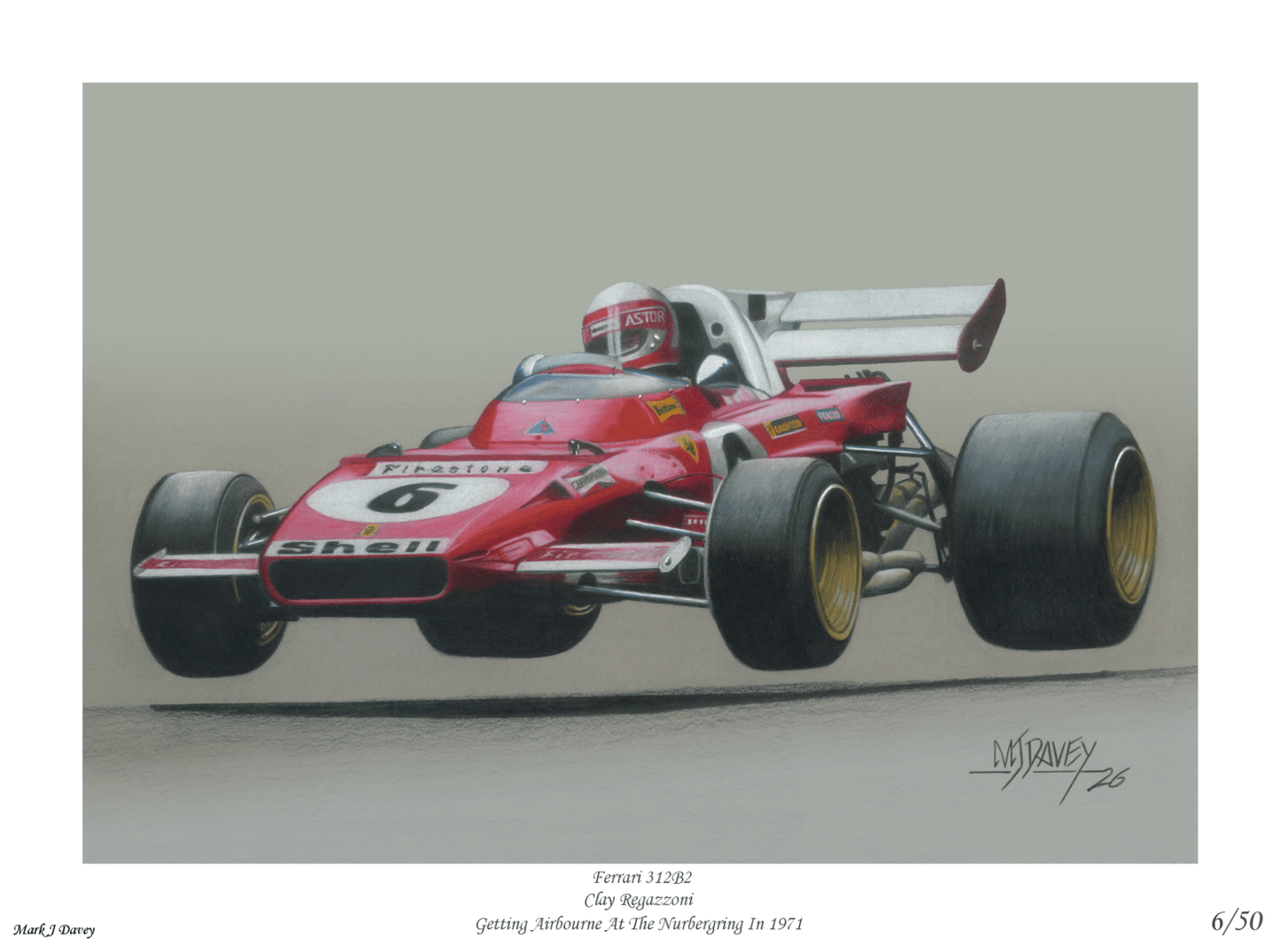 Regazzoni launches his Ferrari 312B2 at the Green Hell - Limited Edition Giclee Print - Vroom Classics