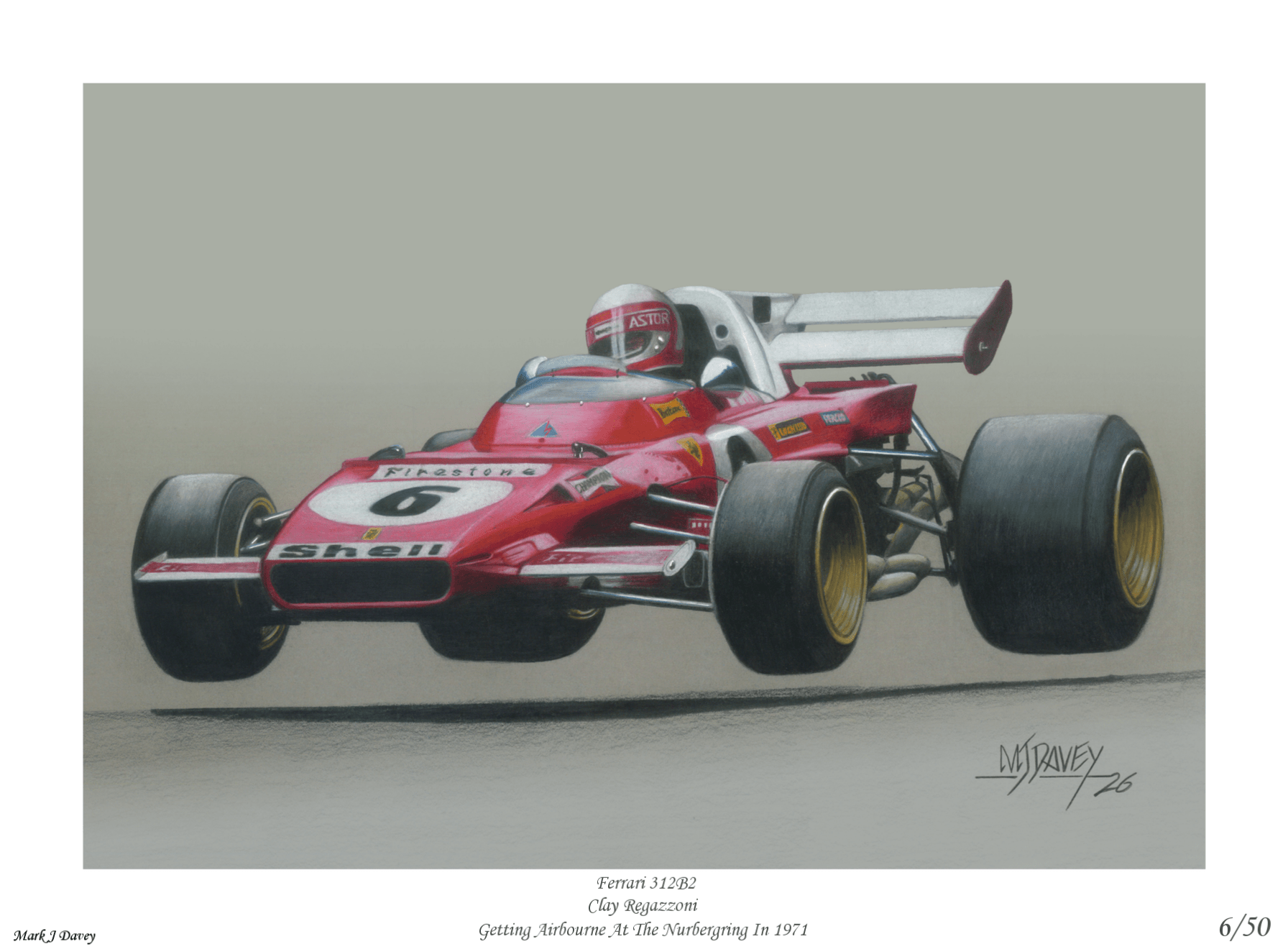Regazzoni launches his Ferrari 312B2 at the Green Hell - Limited Edition Giclee Print - Vroom Classics