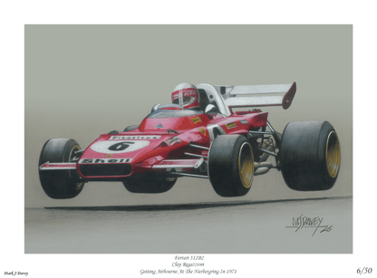 Regazzoni launches his Ferrari 312B2 at the Green Hell - Limited Edition Giclee Print - Vroom Classics
