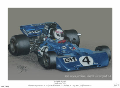 Sir Jackie Stewart Demonstrating his Championship - Winning Tyrrell 003 Ford - Limited Edition Giclee Print - Vroom Classics