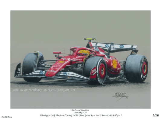 Sir Lewis Hamilton driving the Ferrari SF25 at the 2025 Chinese GP - Limited Edition Giclee Print - Vroom Classics