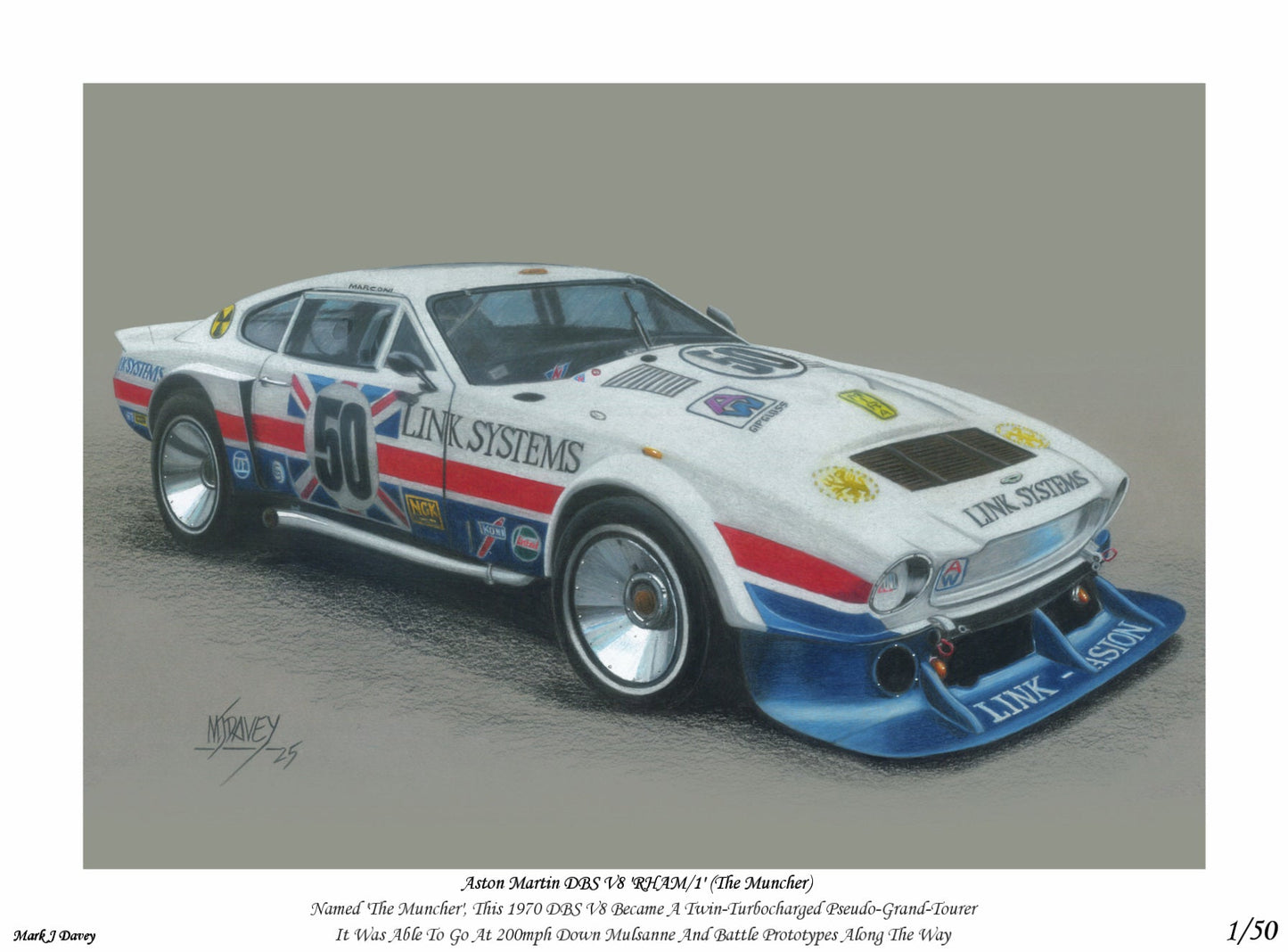 The Aston Martin DBS V8 RHAM/1 "The Muncher" - Limited Edition Giclee Print - Vroom Classics