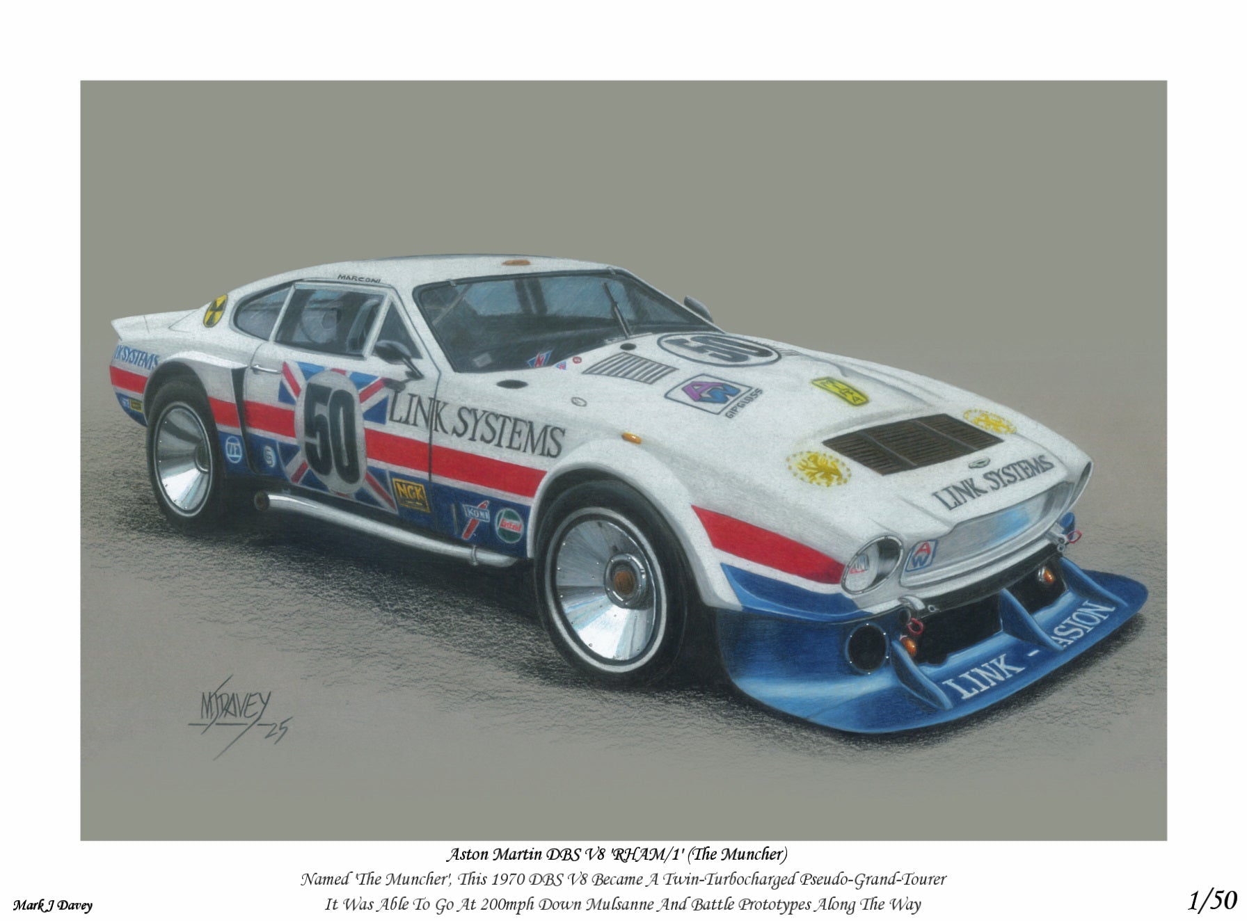 The Aston Martin DBS V8 RHAM/1 "The Muncher" - Limited Edition Giclee Print - Vroom Classics