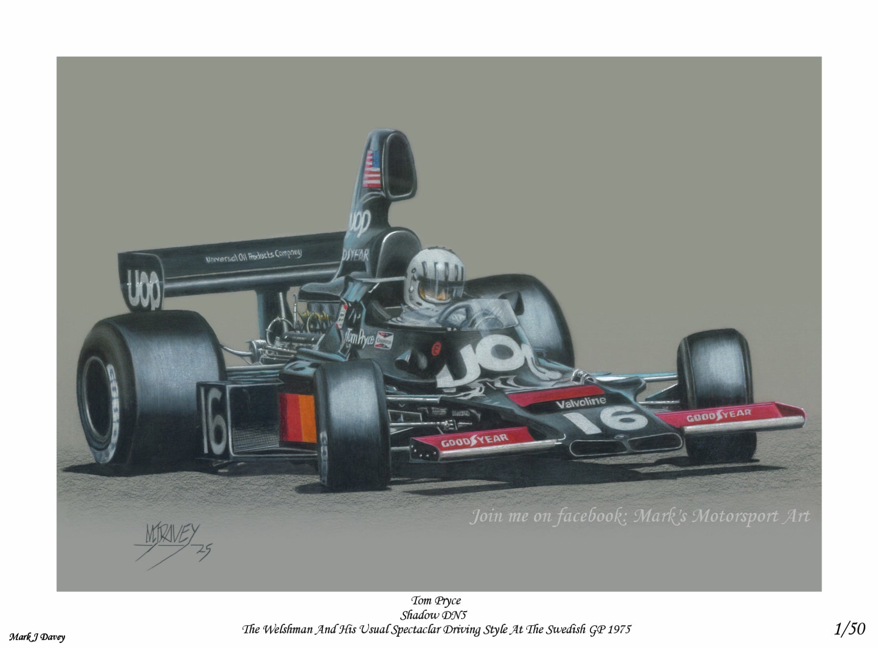 Tom Pryce powersliding the Shadow DN5 at the 1975 Swedish GP - Limited Edition Giclee Print - Vroom Classics