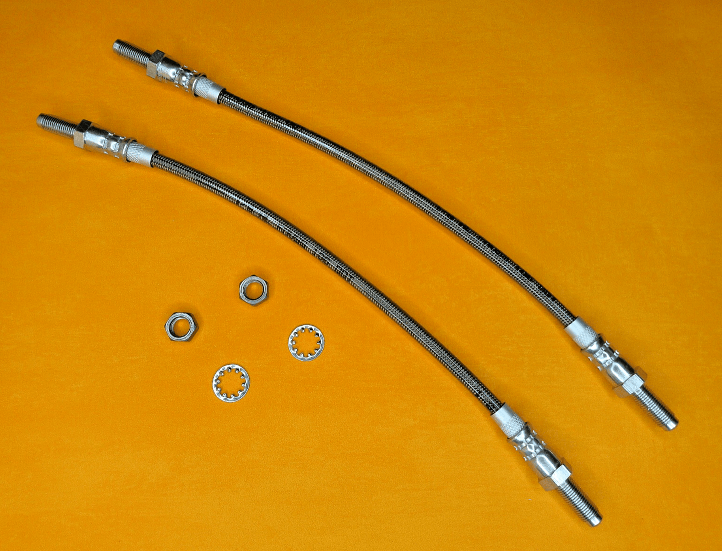 TRIUMPH GT6 (1970 - 1974) STAINLESS STEEL FRONT BRAKE HOSES PAIR - Vroom Classics