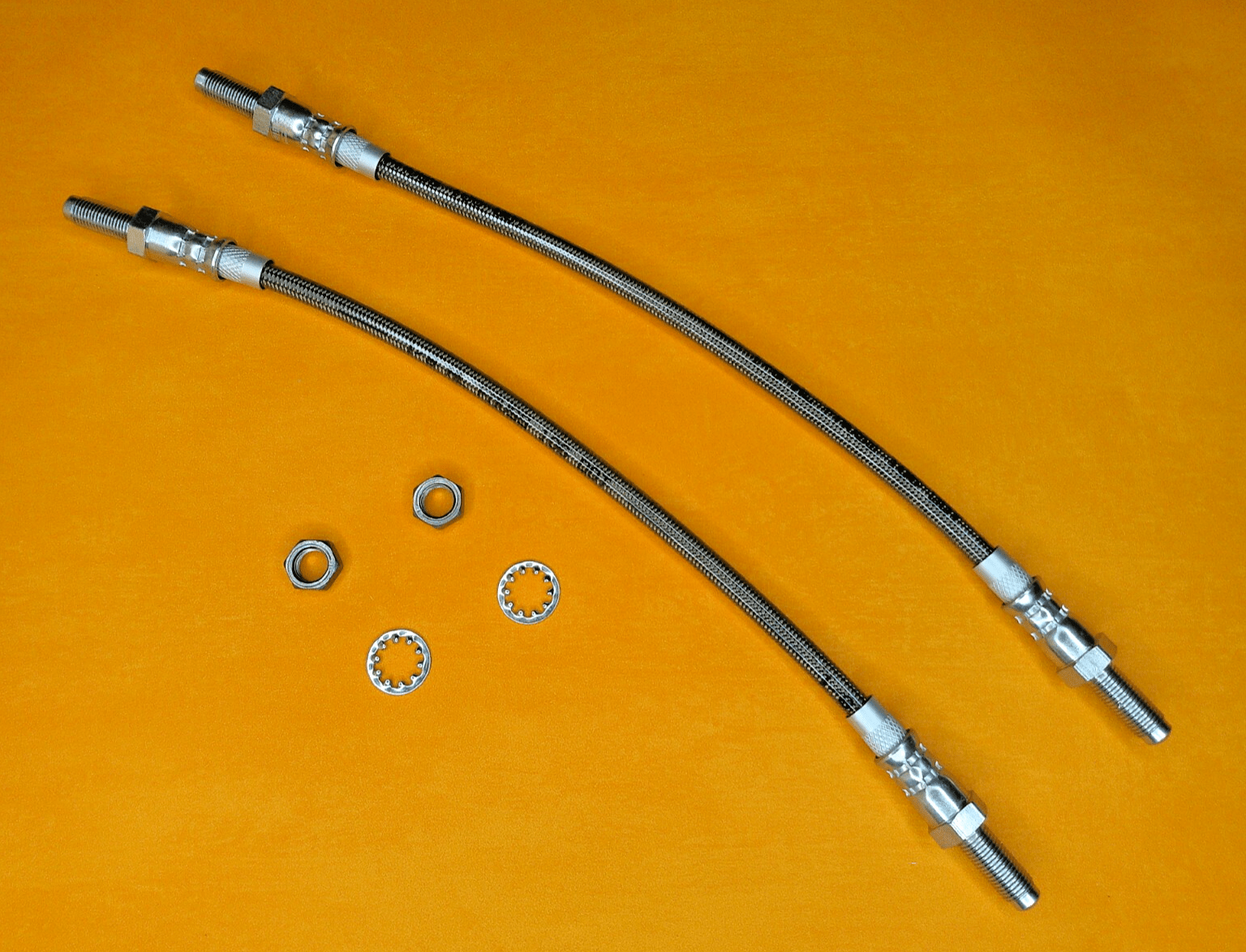 TRIUMPH GT6 (1970 - 1974) STAINLESS STEEL FRONT BRAKE HOSES PAIR - Vroom Classics