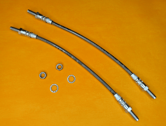 TRIUMPH SPITFIRE 1500 (1974 - 80) REAR STAINLESS BRAKE HOSES PAIR +locking nuts - Vroom Classics