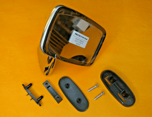 TRIUMPH SPITFIRE VITESSE DRIVER SIDE STAINLESS STEEL DOOR MIRROR with fixing kit - Vroom Classics