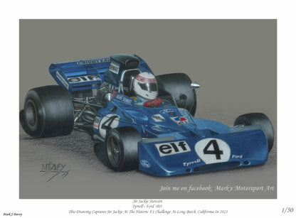 Sir Jackie Stewart Demonstrating his Championship-Winning Tyrrell 003 Ford - Limited Edition Giclee Print