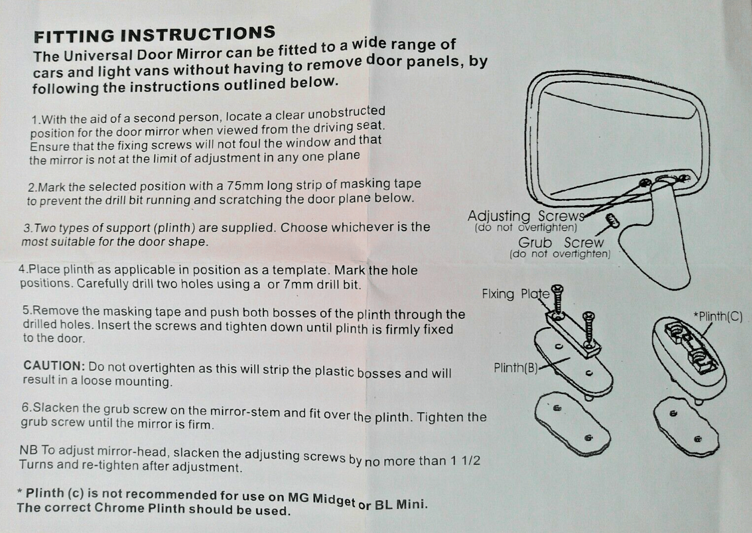 UNIVERSAL DRIVER SIDE STAINLESS STEEL DOOR MIRROR with fixing kit - GAM215A - Vroom Classics